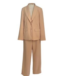 Kasper Women's Pant Suit‎ Set, Blazer, skirt and Wide Leg Trousers, Neutral Tan
